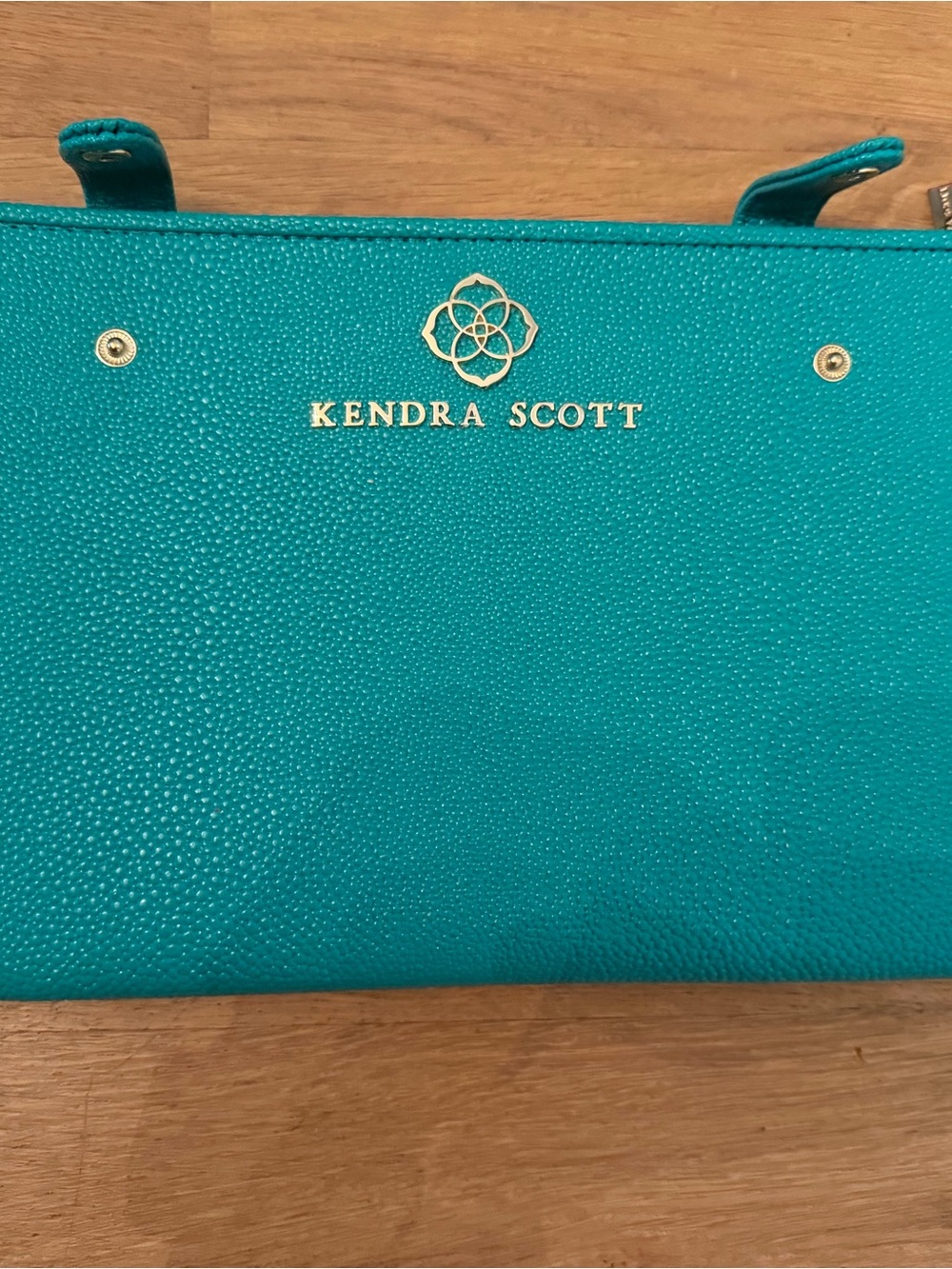 Kendra Scott Teal Pebbled Leather Tote with Gold Logo